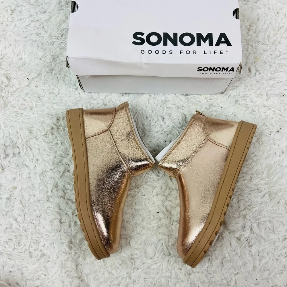 NWT Sonoma Kids rose Gold glitter shiny fleece lined Ankle Boots size 6